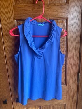 J. McLaughlin Durham Ruffle Sleeveless Top French Blue Size M Catalina Cloth